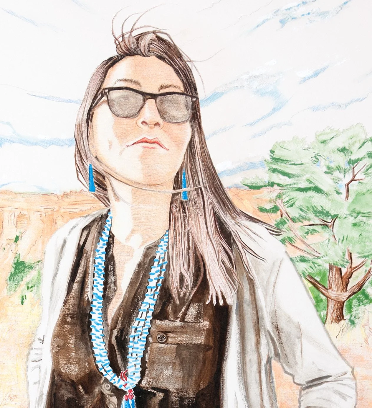   Kendra, Counselor.  2016. Acrylic and colored pencil on paper, approx. 24” x 20.” From the  New Mexico Story Power  series. 