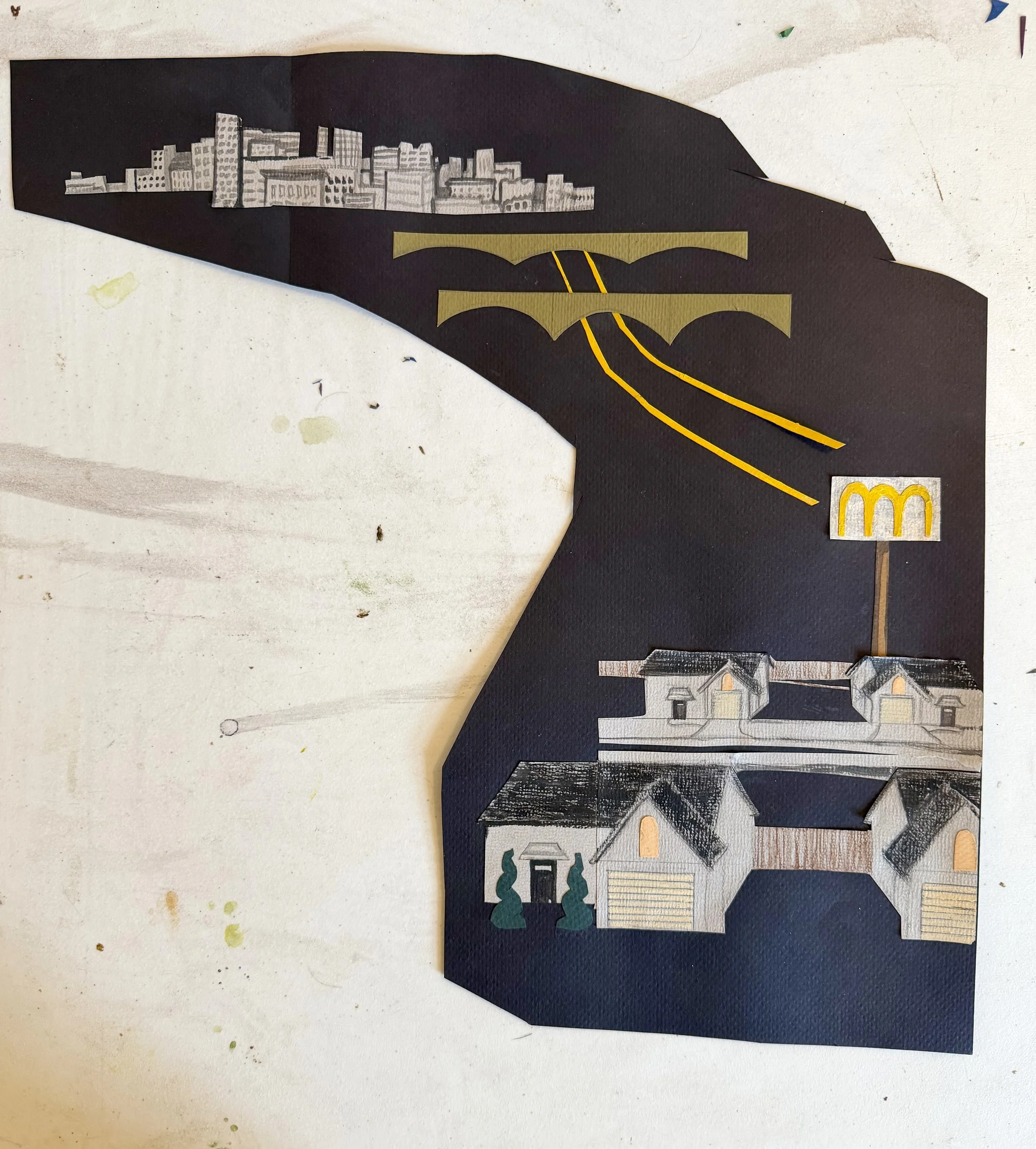    ‘Symbols of What’s Happening To The Land I,’   segment of a larger wall installation for the exhibit  ‘Into The Woods of Your Brain {Spies, Lies and Nice Tries}’  at Fourteenfifteen Gallery in Albuquerque, NM. Acrylic, colored pencil and ink on co