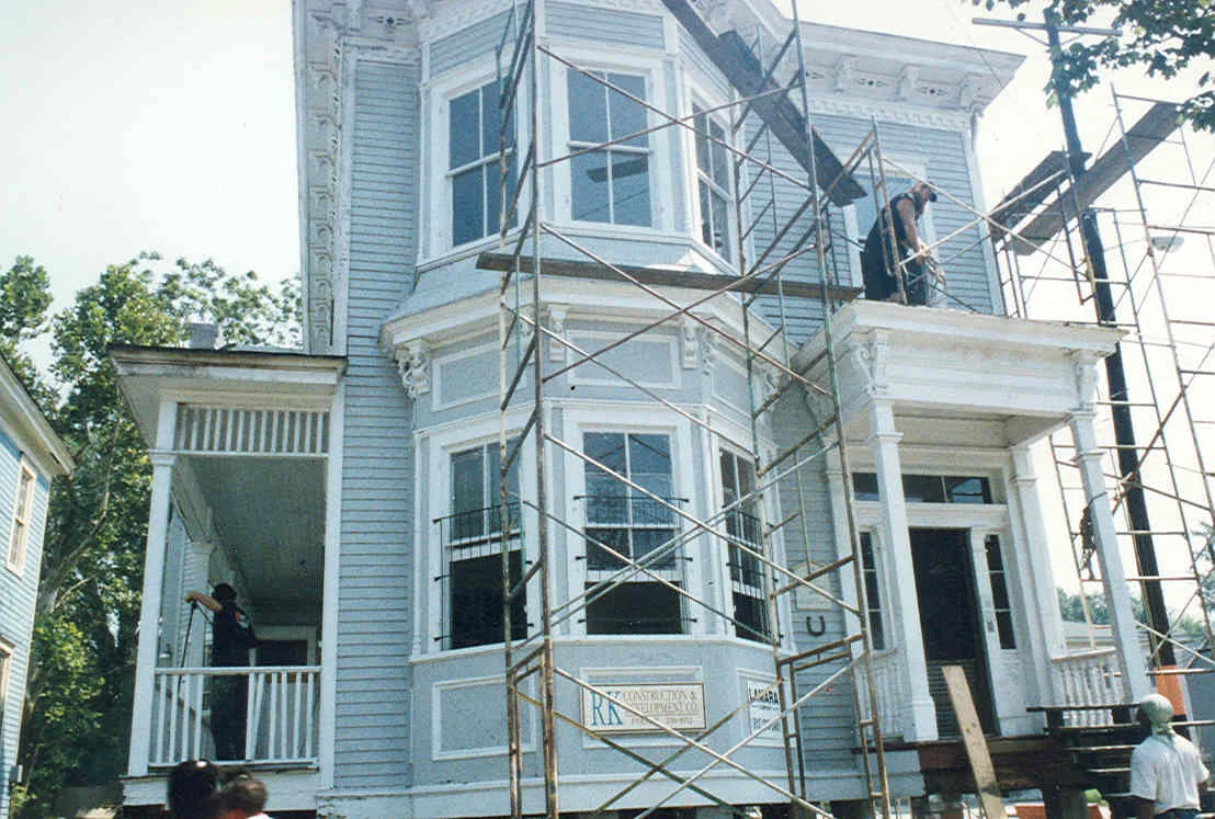 In lieu of the wrecking ball, an entire city block of Victorian homes was relocated and restored to make way for the new Kroger in Savannah's Historic District. 