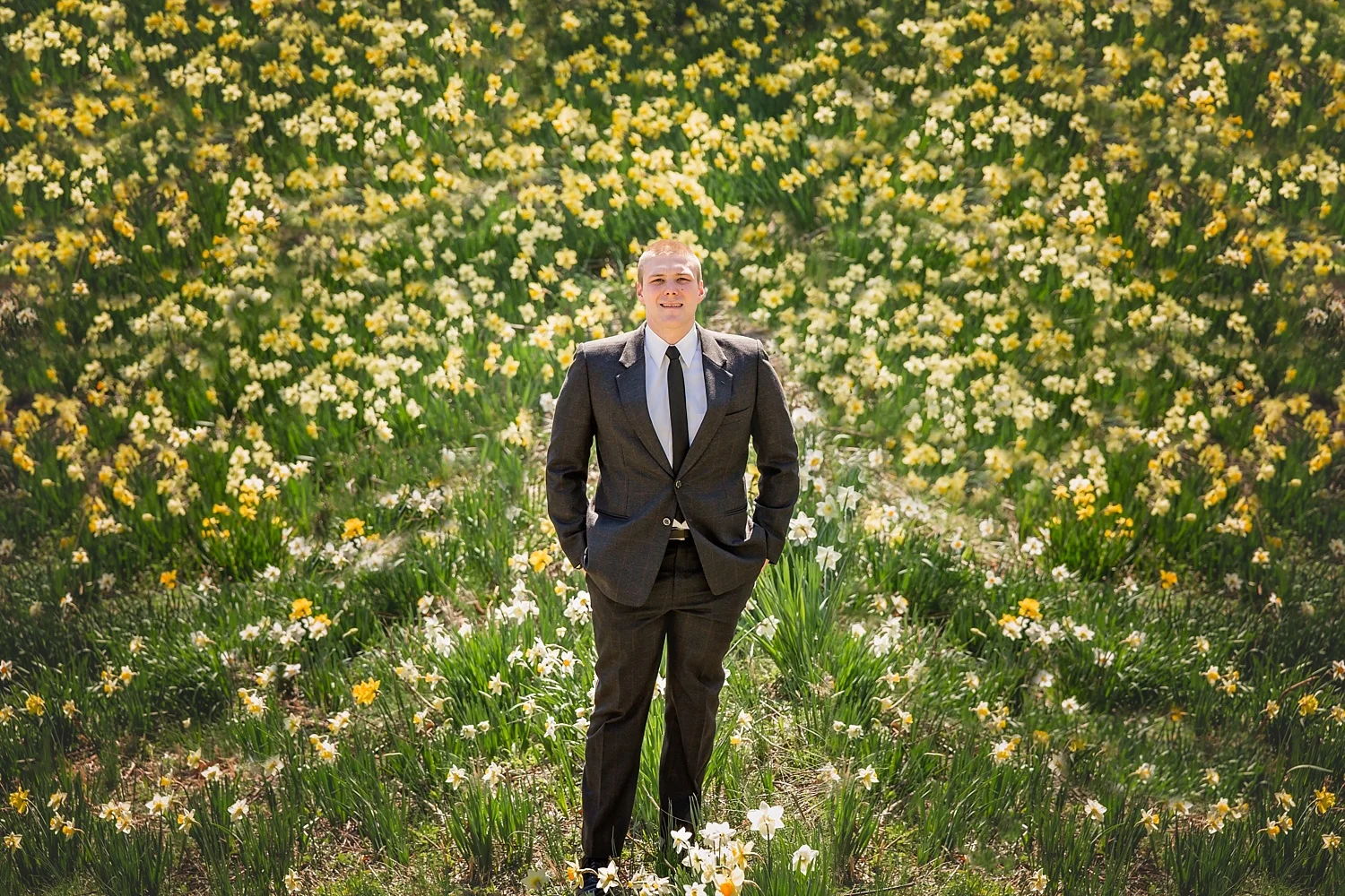  T.J. patiently (and nervously) waiting for Emily in the field of Daffodils