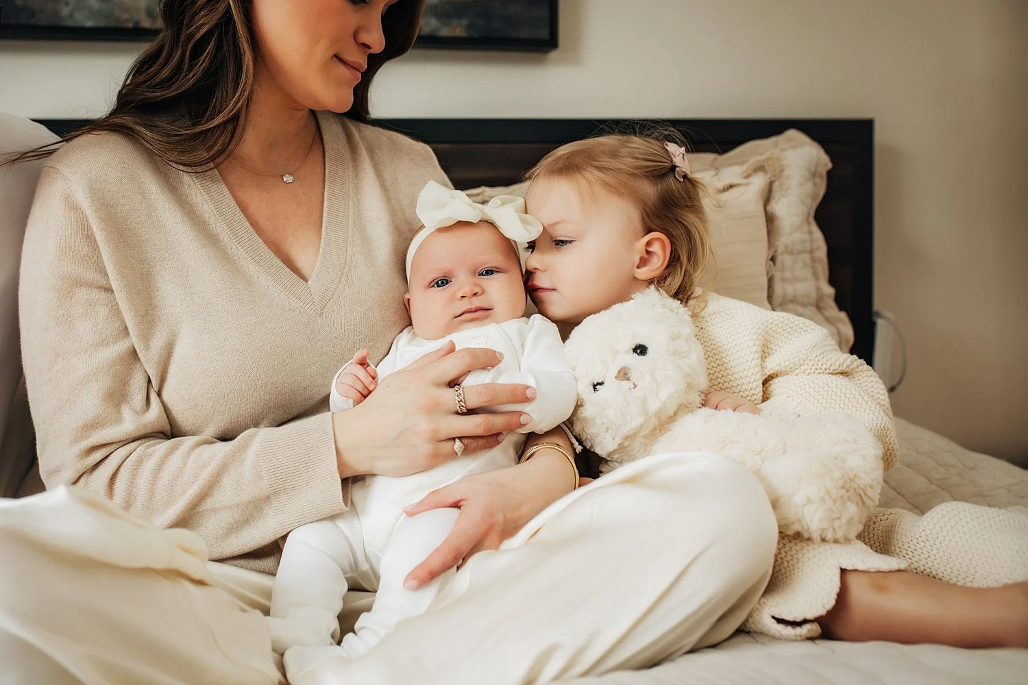 Lifestyle newborn photography in Morristown NJ featuring a relaxed family moment at home