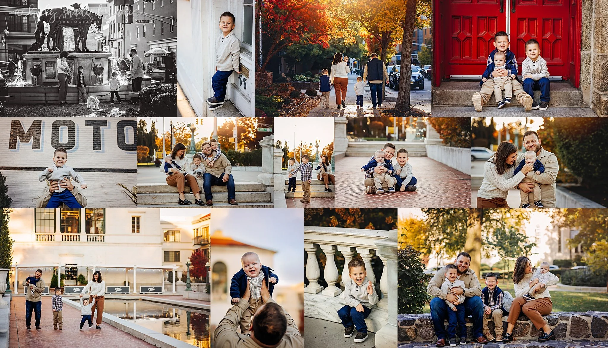 Photos of a family walking the beautiful streets of Downtown Morritown, NJ