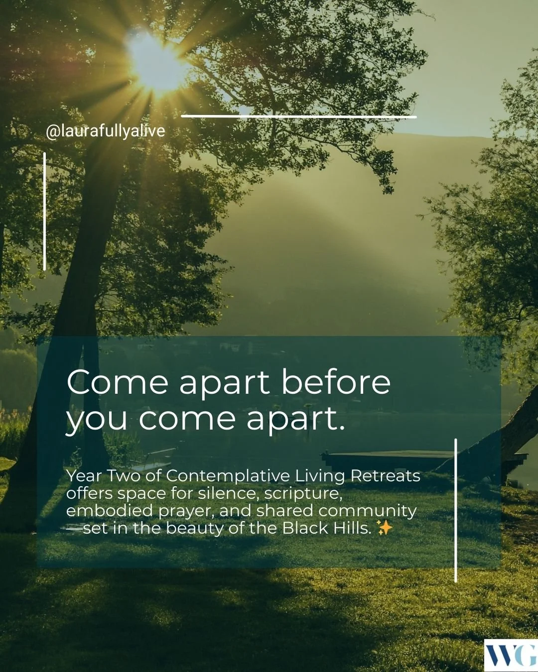 Come apart before you come apart.

Year Two of Contemplative Living Retreats offers space for silence, scripture, embodied prayer, and shared community&mdash;set in the beauty of the Black Hills.

This is more than a retreat&mdash;it&rsquo;s a two-ye
