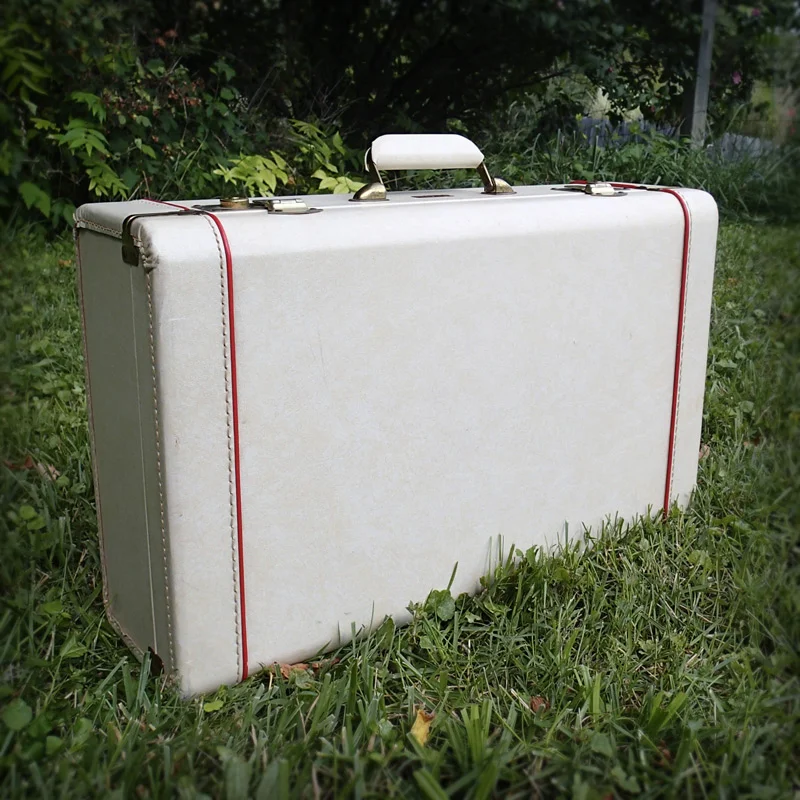White Suitcase w/Red Pipping