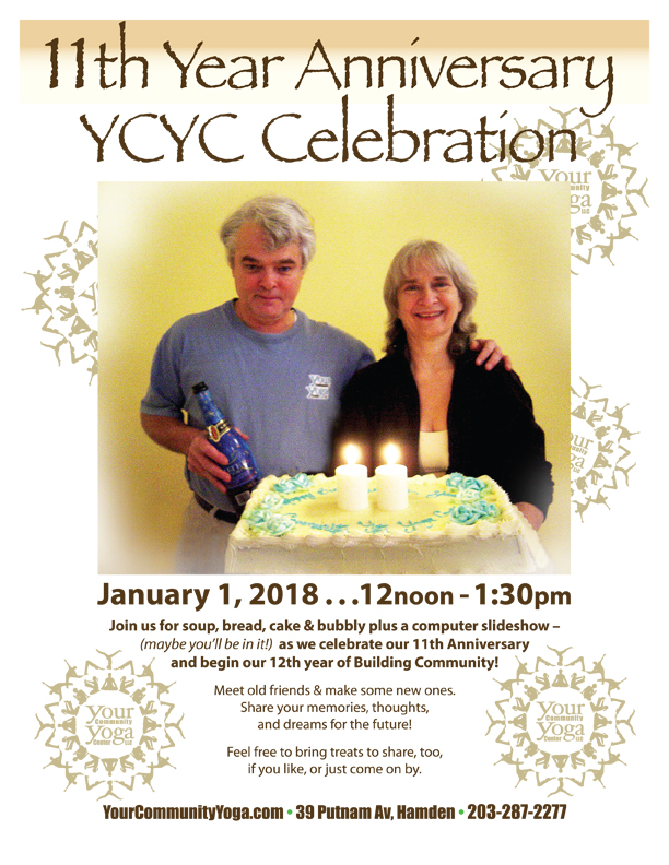 J oin us on New Year's Day 12noon-1:30pm to enjoy soup, bread, cake & bubbly as we begin our 12th year of building community! Meet old friends & make some new ones. Share memories, thoughts, dreams for the future! Feel free to bring treats to share too, if you like, or just come on by. (there is no cost for this event!)