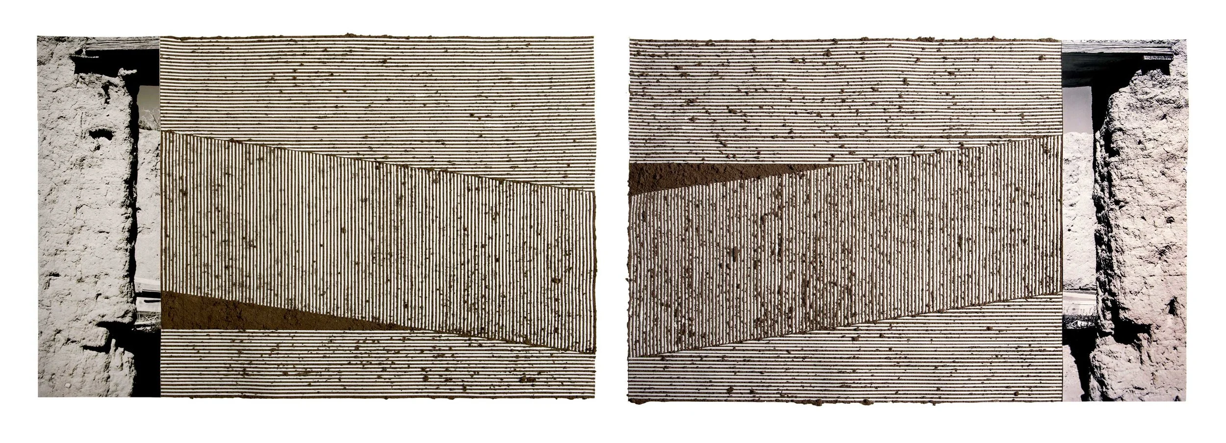 I Am You / Or You Are Me (diptych), 2018 Handmade adobe, inkjet print on Hahnemühle paper, and graphite on paper, 40"W X 26" T each Photo by Scott Bauer