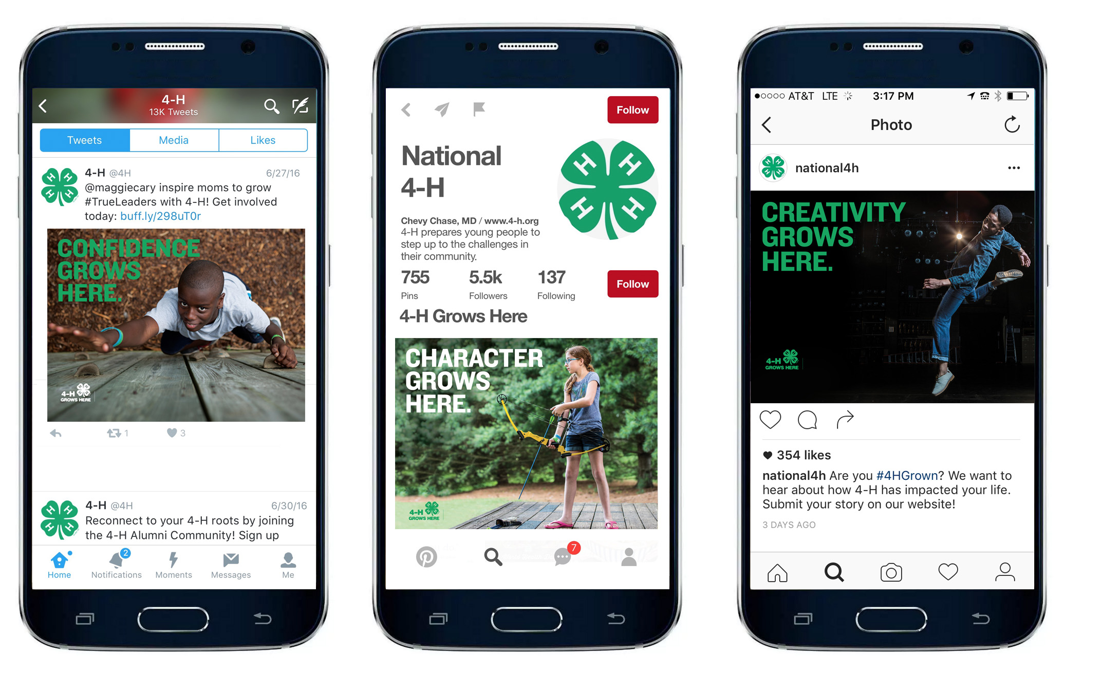 Mobile and social posts on Twitter, Instagram and Facebook for 4H national.