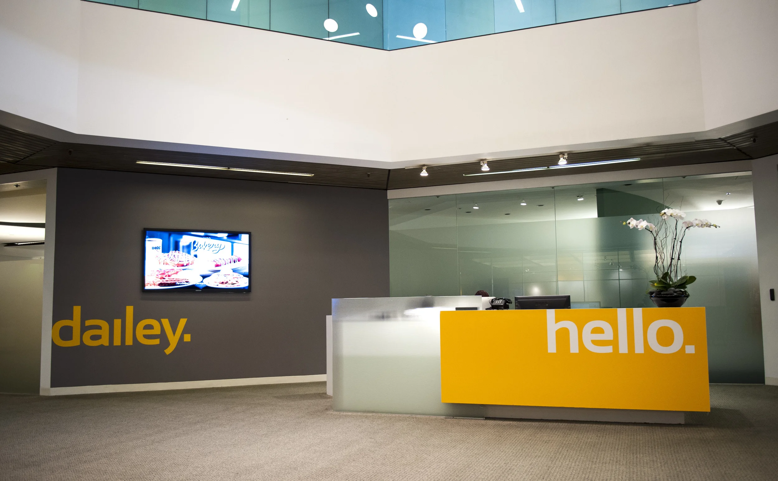 Main reception area was rebranded with new logo and color scheme.