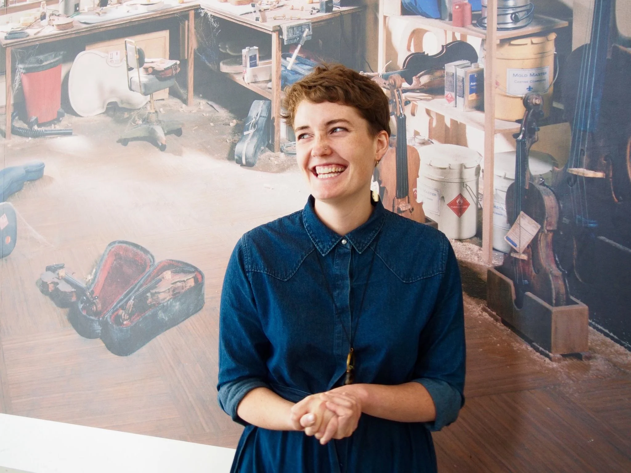 rebecca denim dress laughter.jpg