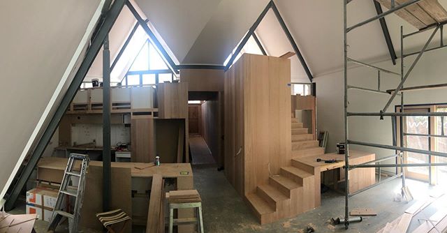 Ants Nest - internal linings underway @overendconstructions #australianarchitecture #architecture #house #interior #timber