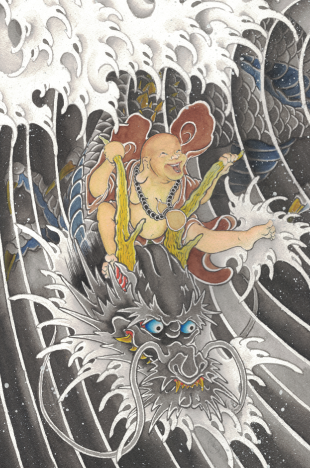 "The Happy Surf Buddha" Art Print