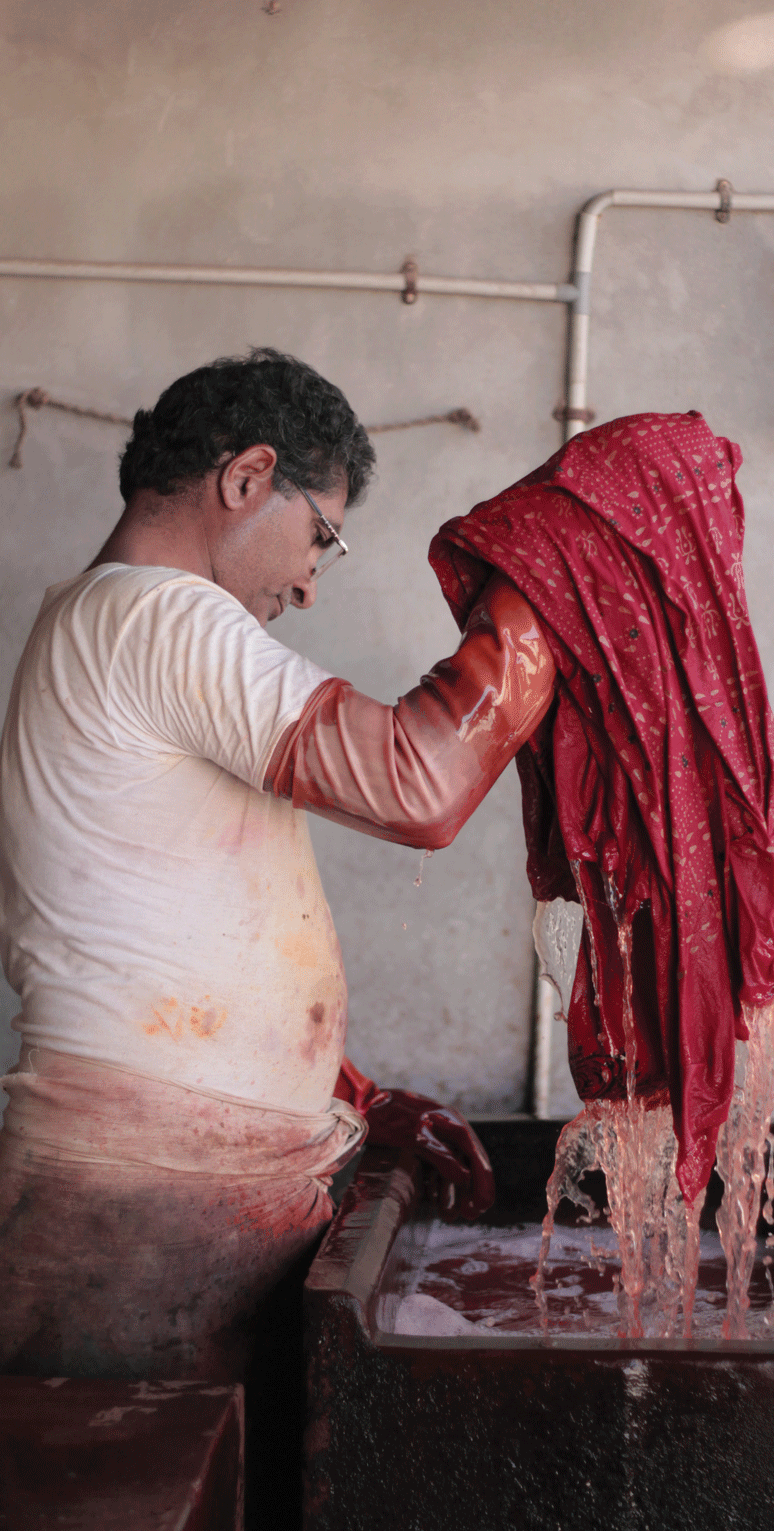 Chemical dyeing at a workshop in Bhuj