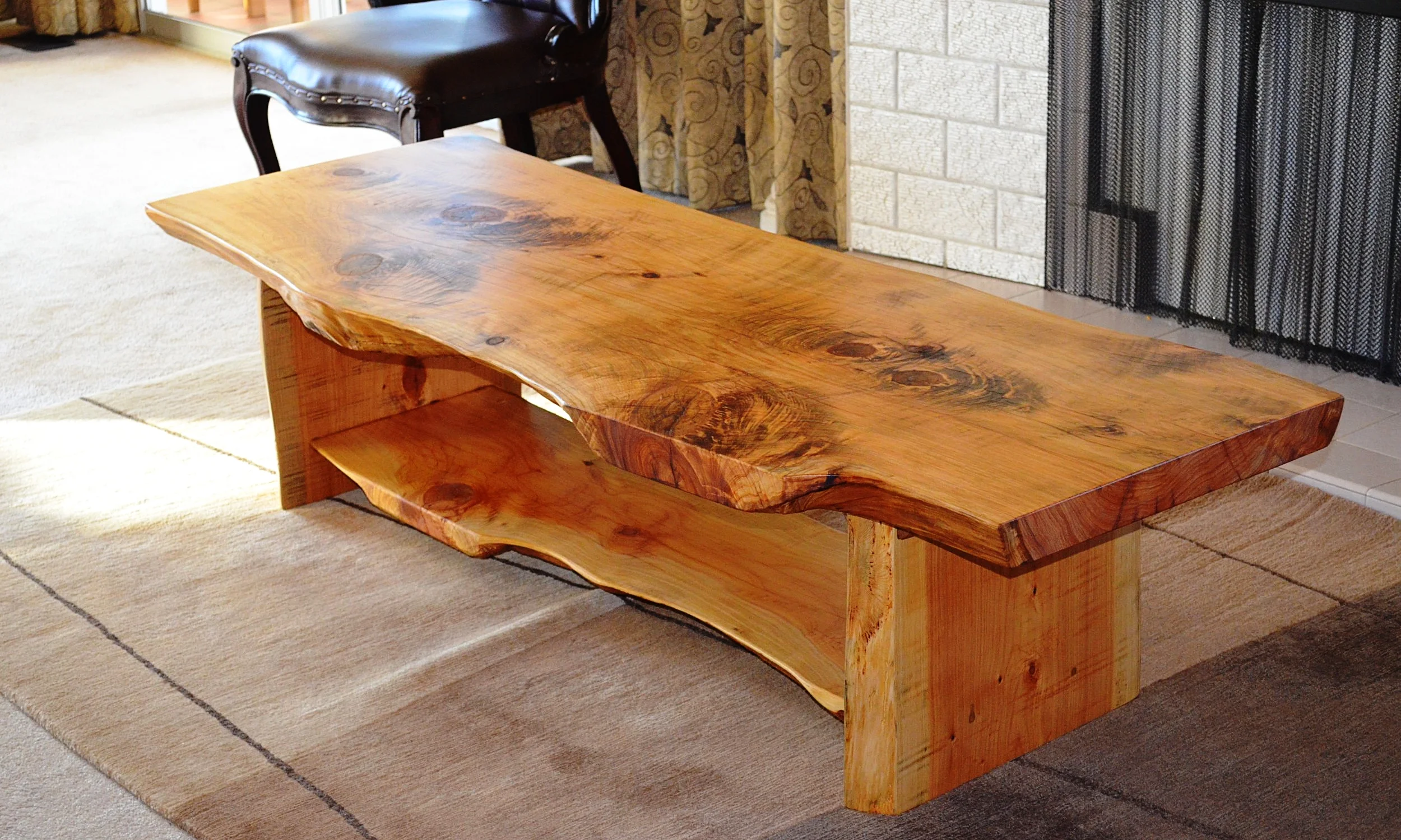1.8m Coffee table with magazine rack and slab legs $873