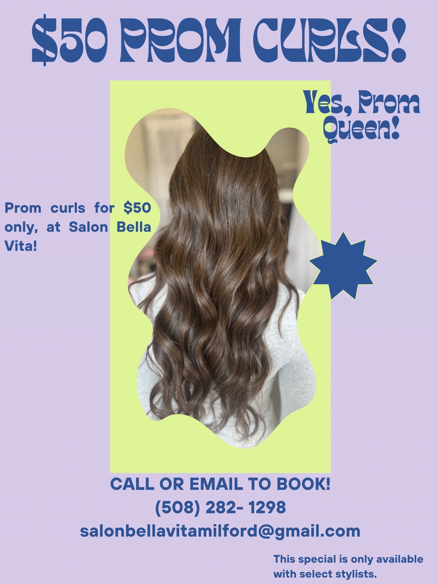 Calling all prom girlies 📢✨ $50 Prom curl promotion with our talented stylist Addison! Make sure to mention this post when calling and booking your appointment! 💕 #milfordma #milfordmahair #milfordmaprom #promhair