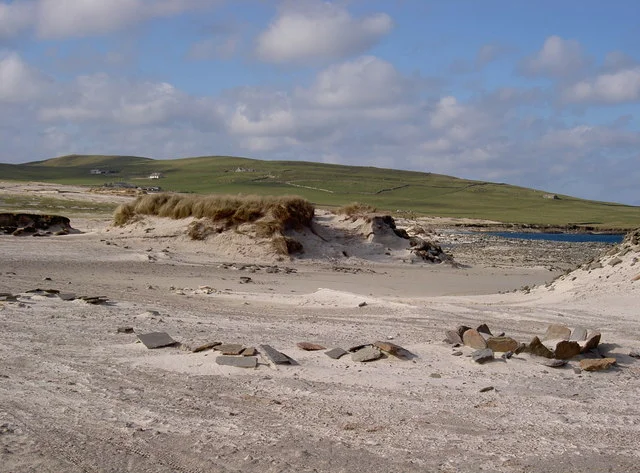 The remains of a 19th Century kelp burning pit on Orkney (Wikimedia Commons)