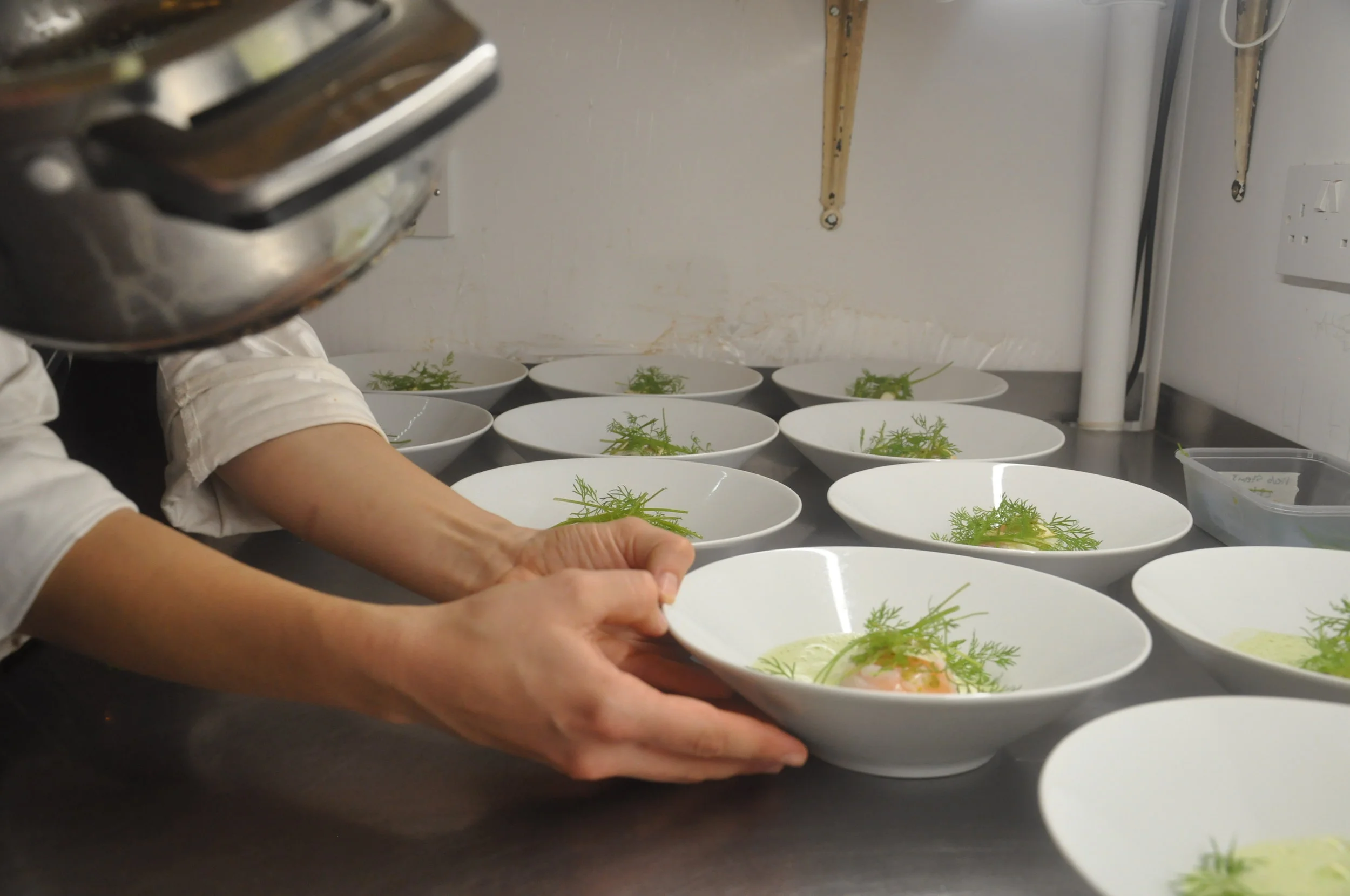 Pick up! Esben Holmboe Bang's poached egg and nettle dish leaves the EFS kitchen.
