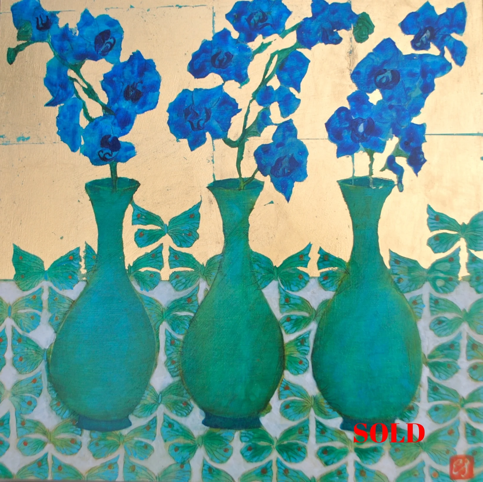 Trinity of Vases with Blue Orchids