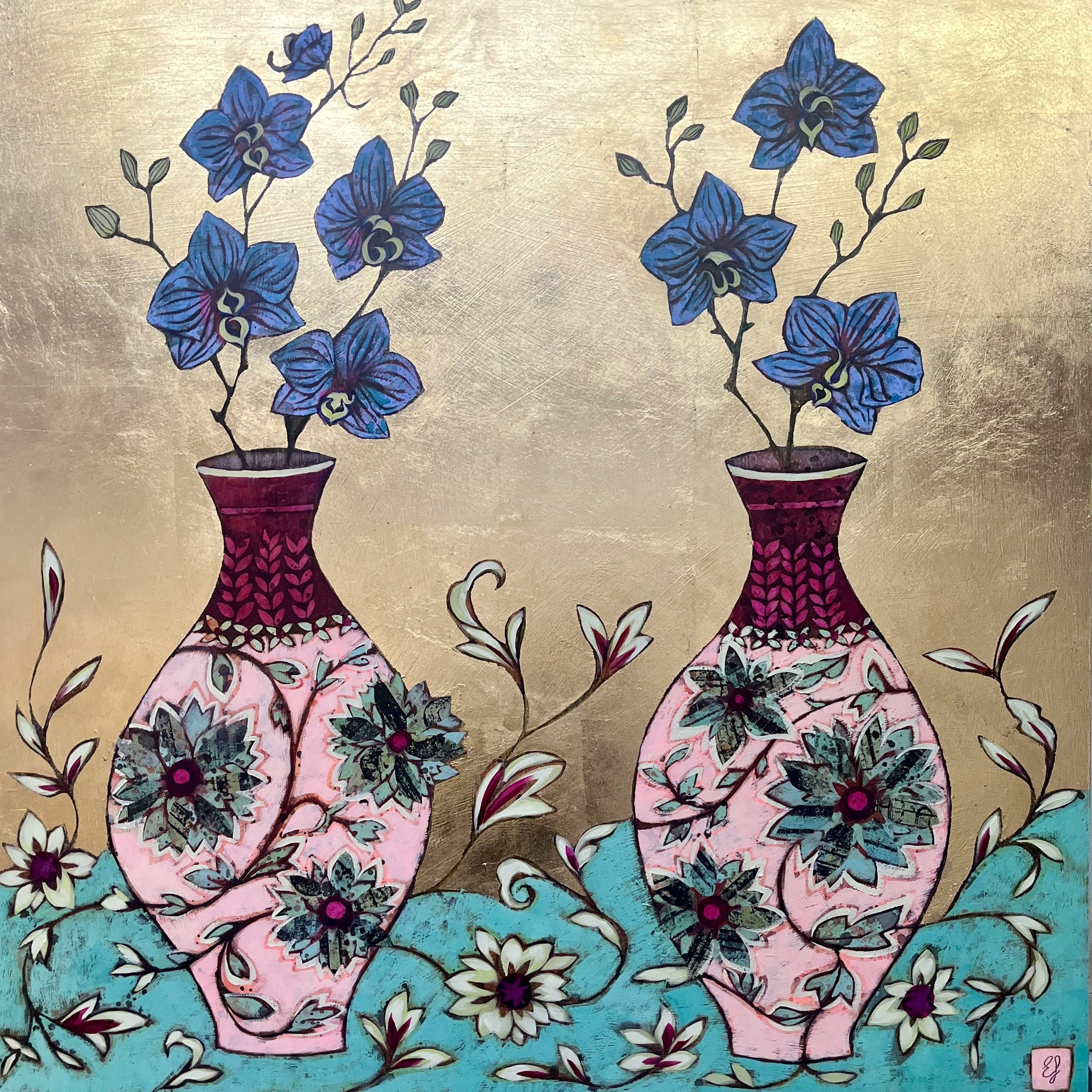 Blue Orchids, 80 x 80 cm (Framed size 88 x 88 cm) Mixed media on wooden panel , £2,200 .jpeg