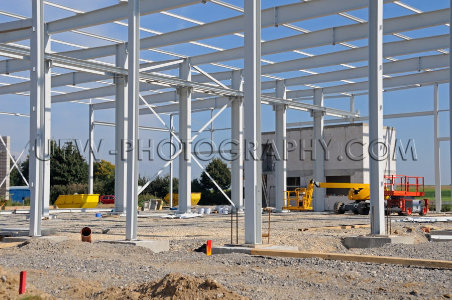 Industrial construction site metal frame building factory Stock 