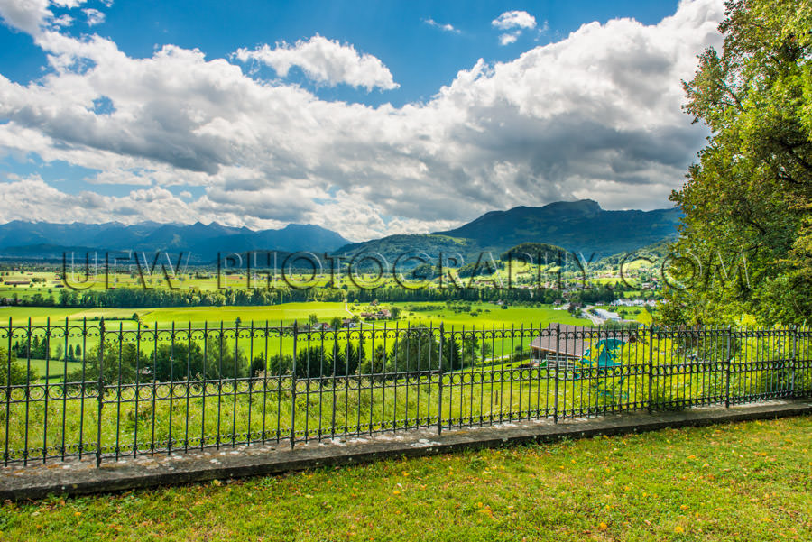 Beautiful landscape green meadows mountains trees blue cloudy St