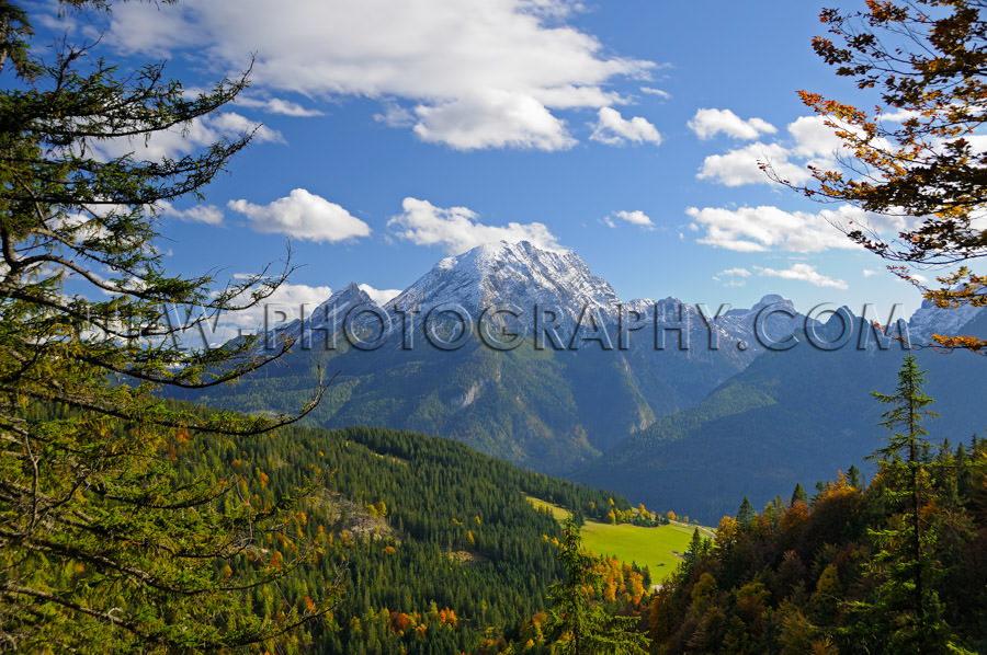 Beautiful tree framed mountain range landscape Stock Image