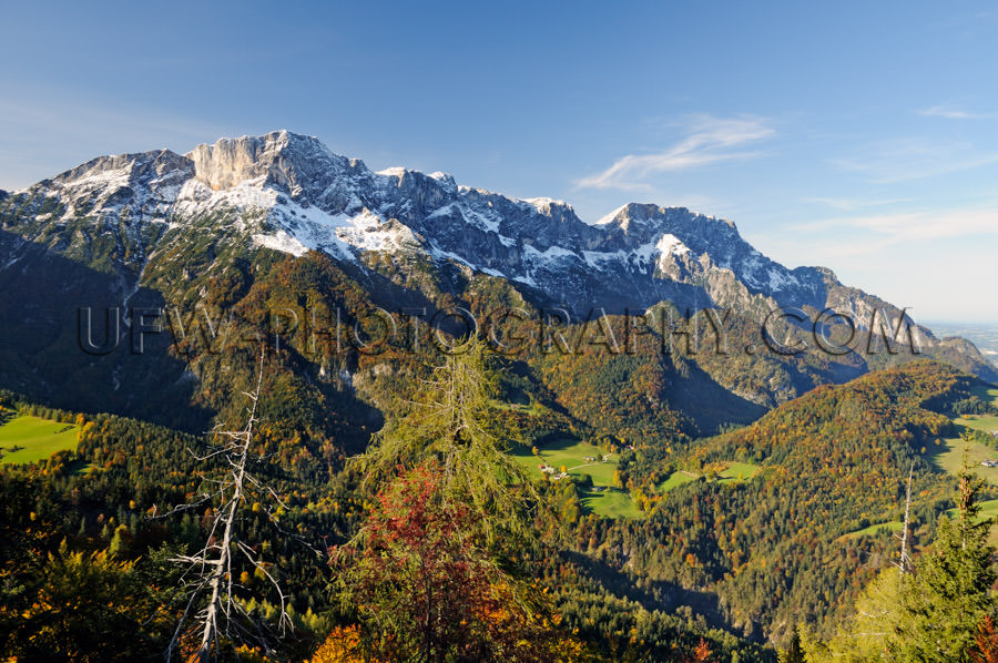 Scenic alpine valley landscape with mountain ridge Stock Image