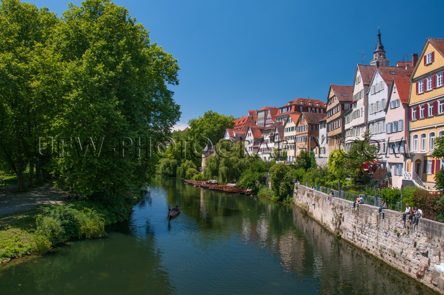 Picturesque medieval university town river trees old houses Stoc