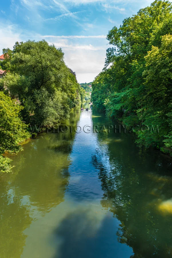 River summer riverside lush trees diminishing perspective Stock
