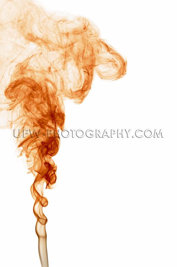 Beautiful orange colored smoke texture white background Stock Im