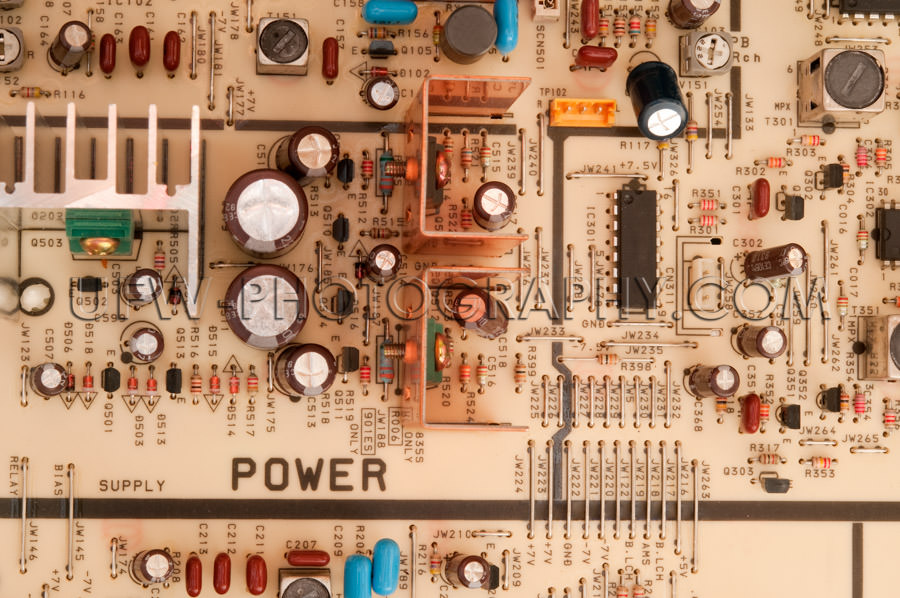 Circuit board retro electronic components from above Stock Image
