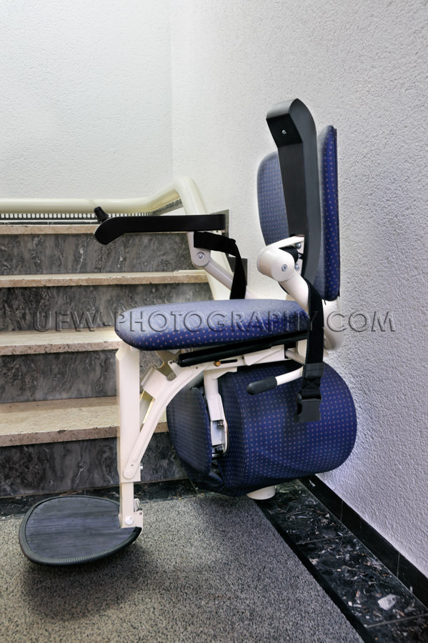 Chair stair lift elevator for the disabled in downstairs positio