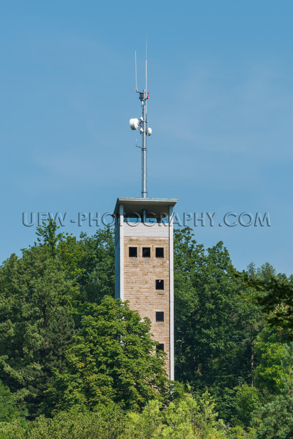 Telecommunication mobile phone antenna lookout tower forest Stoc