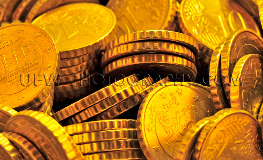 Stapel Glänzender Goldener Münzen Nahaufnahme Vollformat Stock