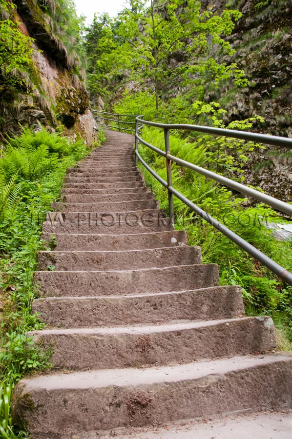 Steile Treppe Grün Felsig Schlucht Klamm Stock Foto