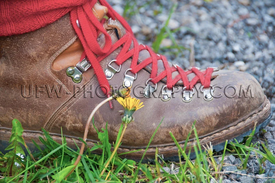 Grober klassischer Leder-Wanderschuh Mit roten Schnürsenkel Im