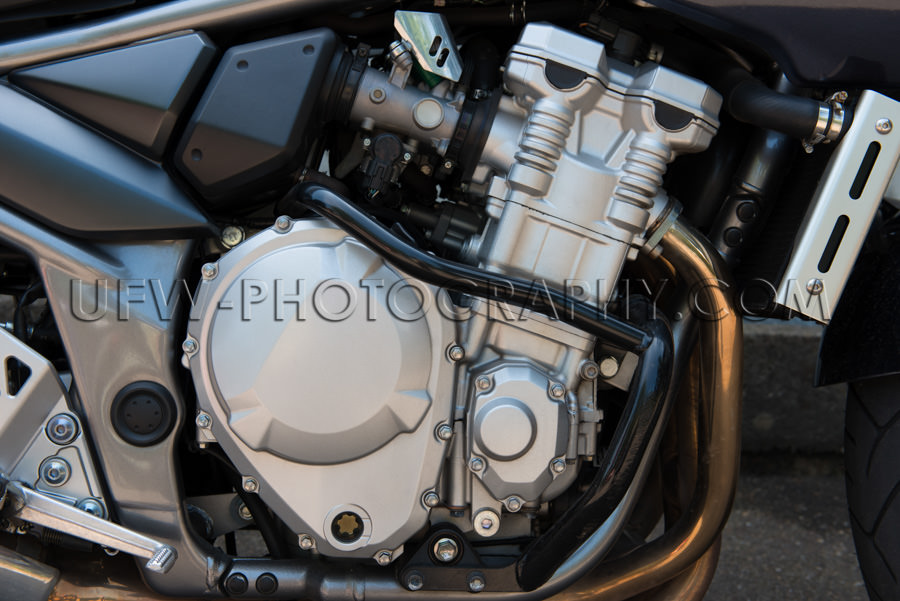Motorrad Motor Details Sauber Glänzend Leistungsstark Nahaufnah