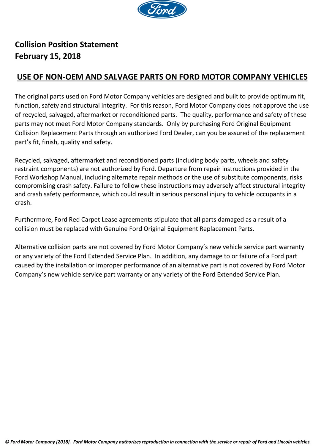 Collision Position Statement NonOEM and Salvage Parts — Ciocca Parts Warehouse Auto Parts