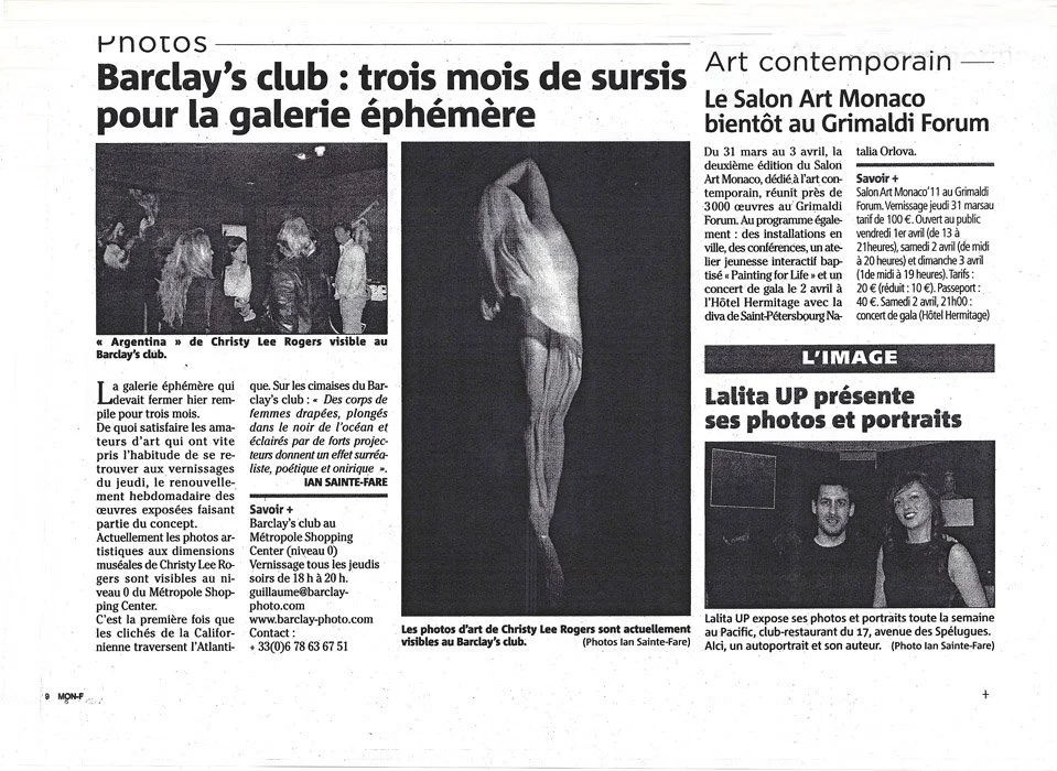 CHRISTY LEE ROGERS EXHIBITS WITH BARCLAYS CLUB IN MONACO