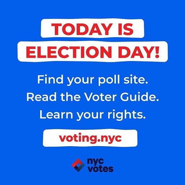 Repost from @nycvotes
&bull;
🗳 *Today* is Election Day! Make your voice heard. Polls are open now until 9pm. ✉️ You are still eligible to vote in person if you requested an absentee ballot. 🗺 Make sure to check your poll site before you head out to