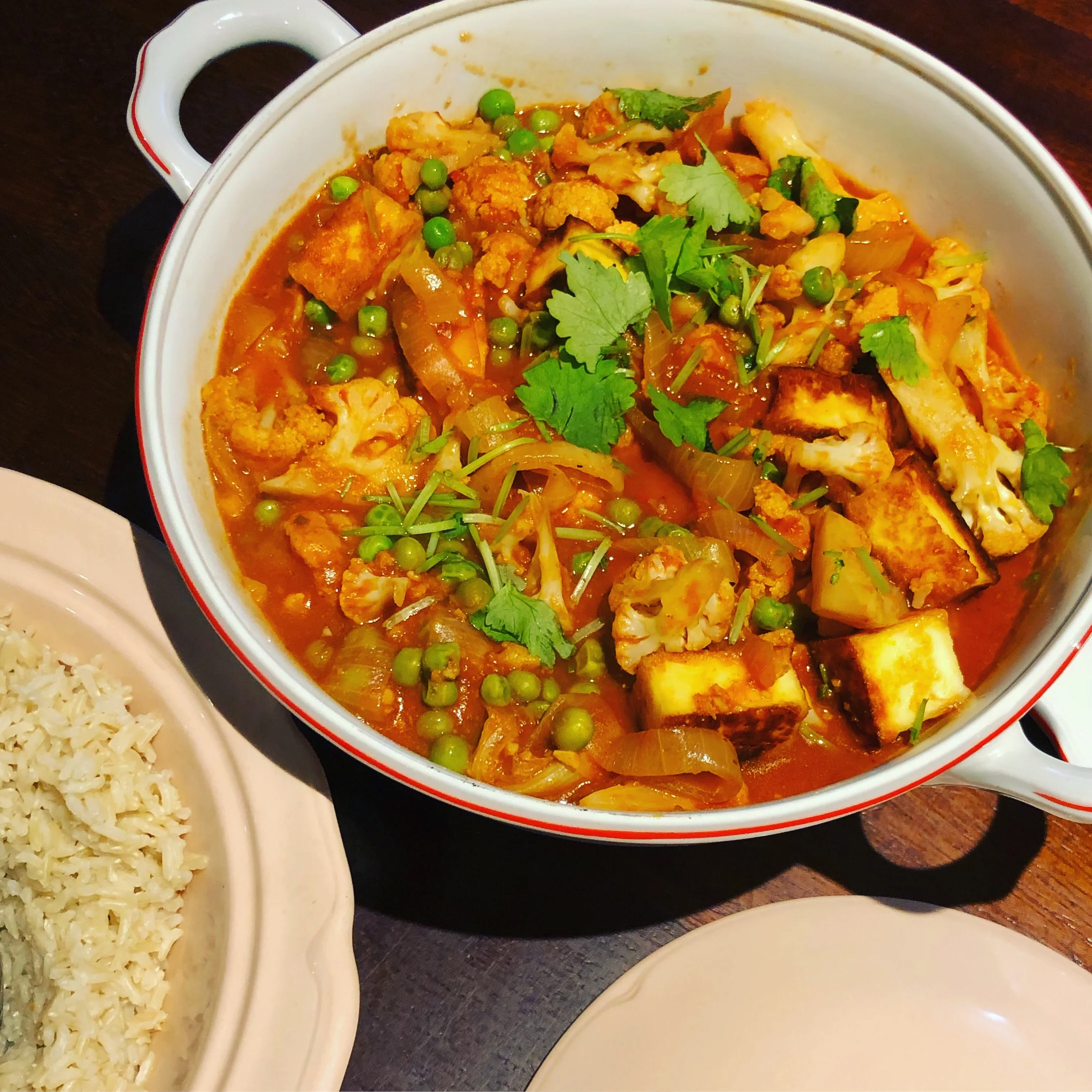 Cauliflower, pea and paneer curry