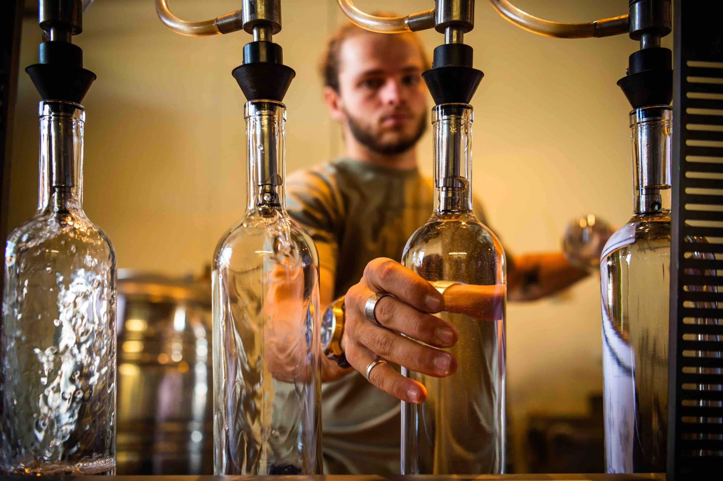 The original Montanya Platino bottle, which comes to Montanya Distillers from O-I, a Cradle to Cradle certified bottle supplier. This bottle will be replaced during the fall of 2019 with a new design also from O-I.