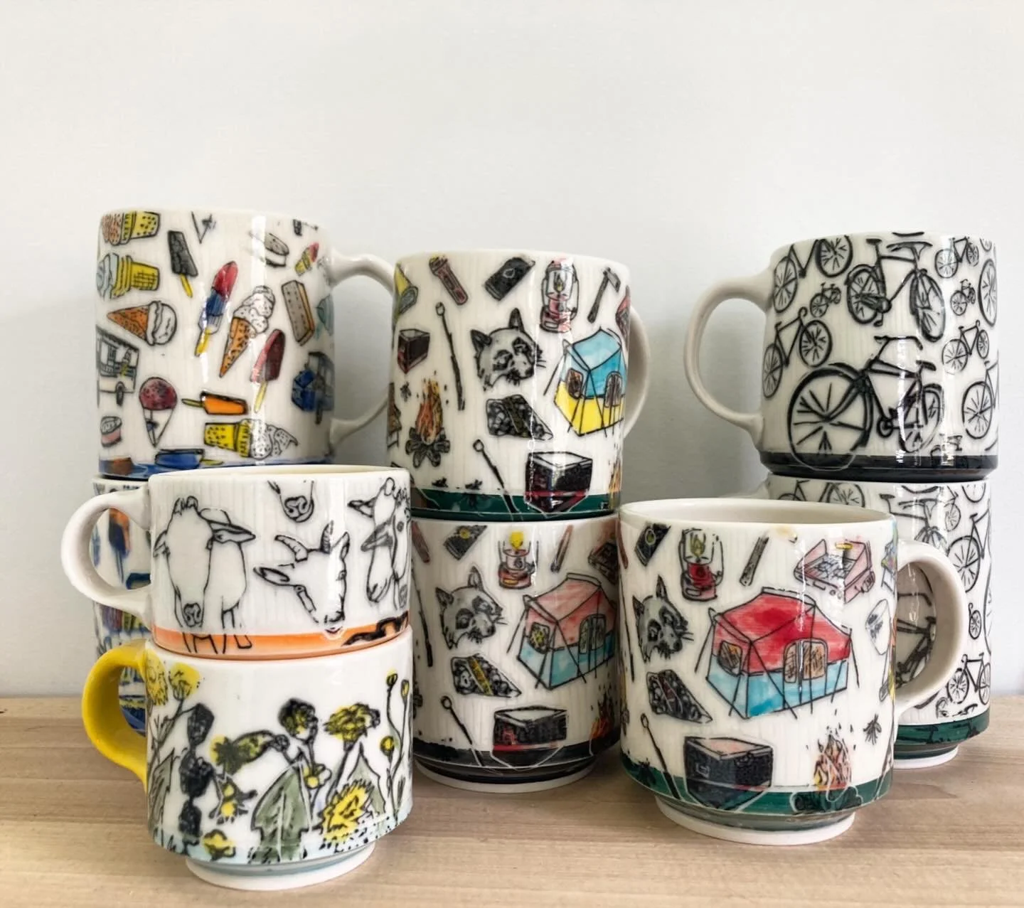 Lots of mugs in the bisque firing! Glazing this weekend! @shawneehills_potterytrail