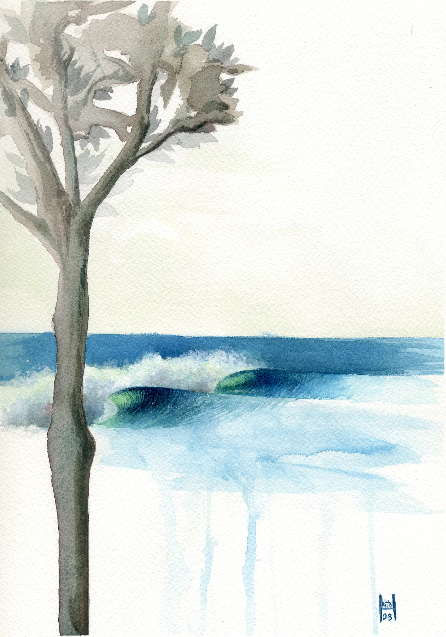 “Silhouette Waves” Watercolor on Illustration Board