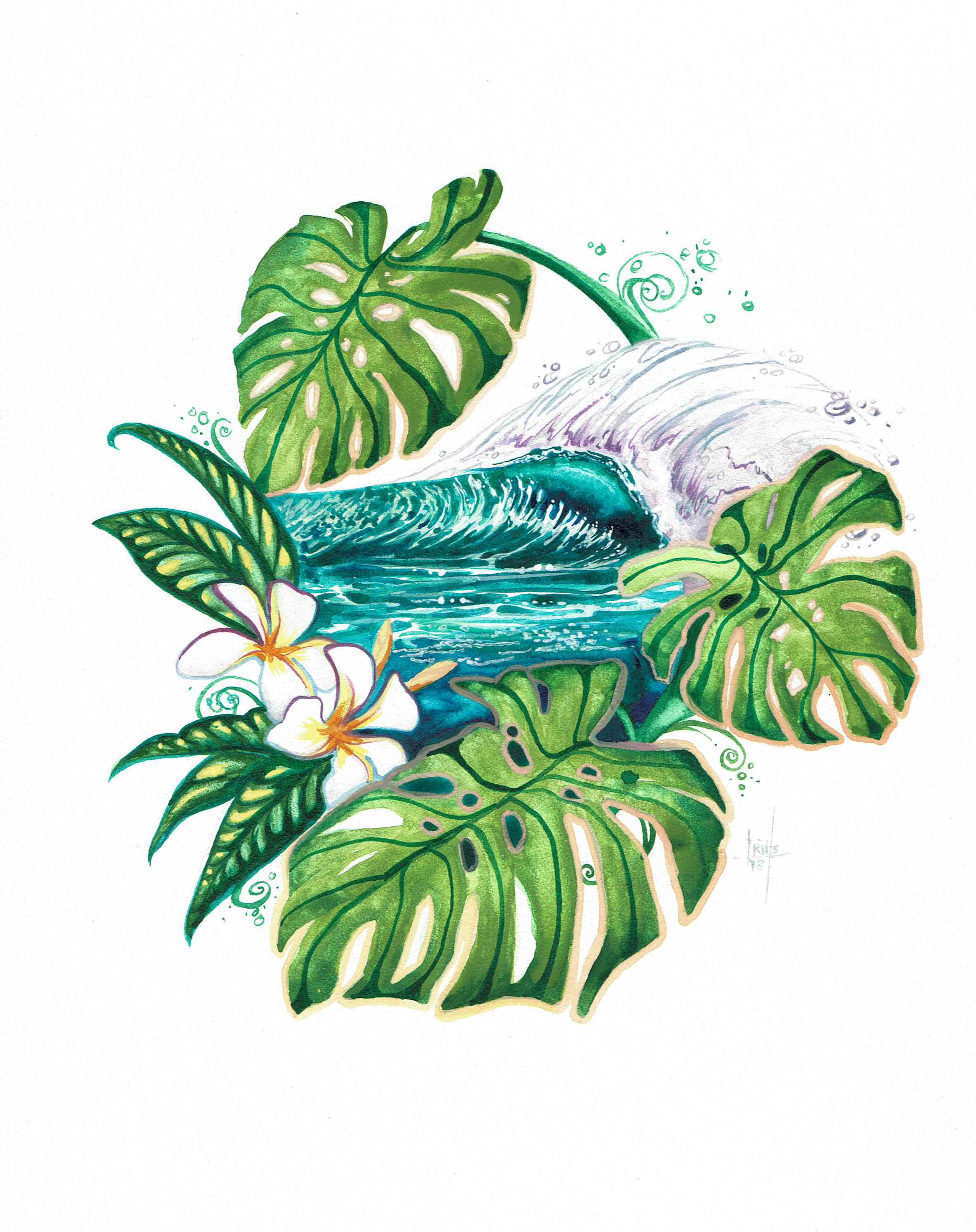 “Monstera Leaf Wave” 8x10 Watercolor