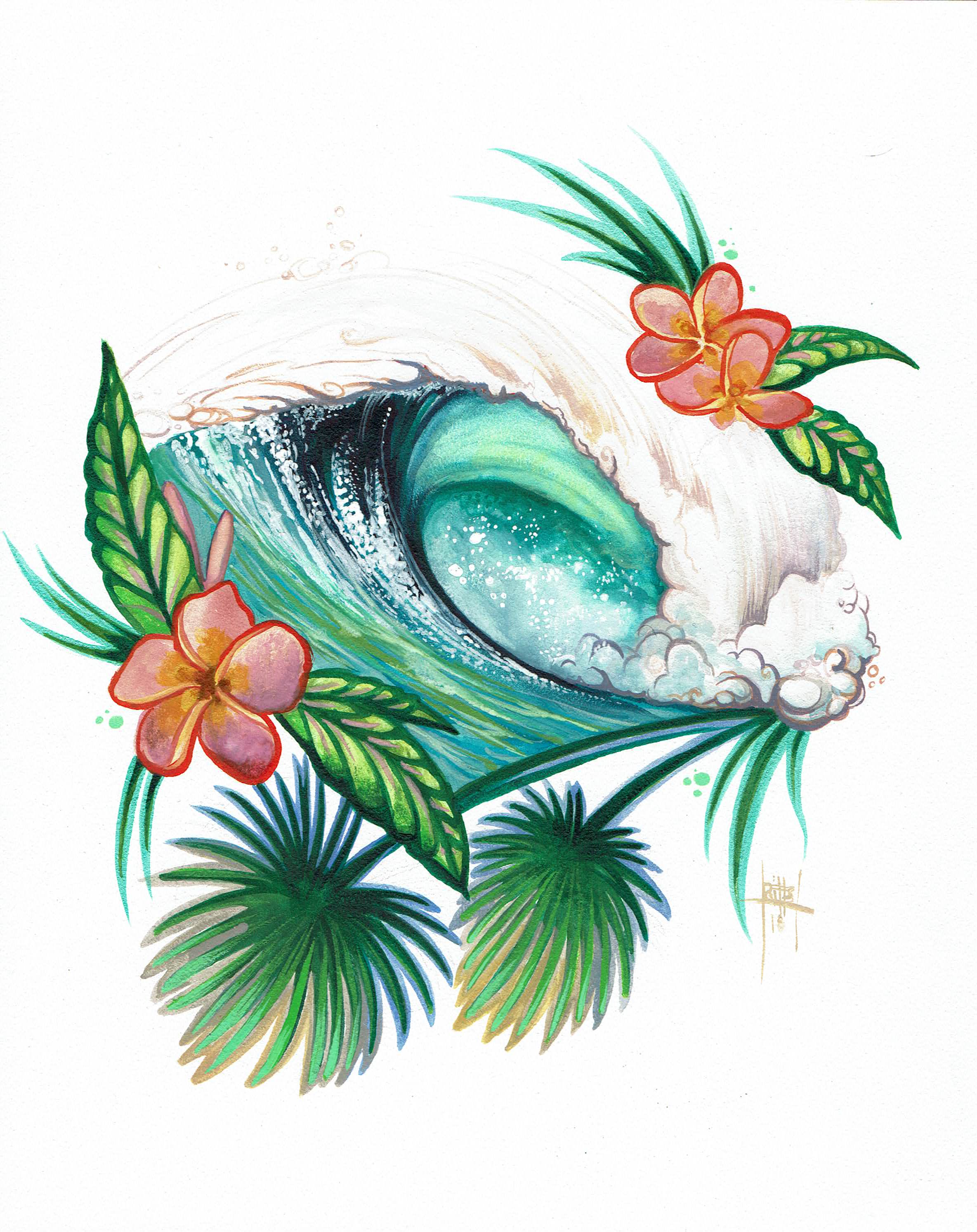 “Pink Plumeria Wave” 8x10 Watercolor