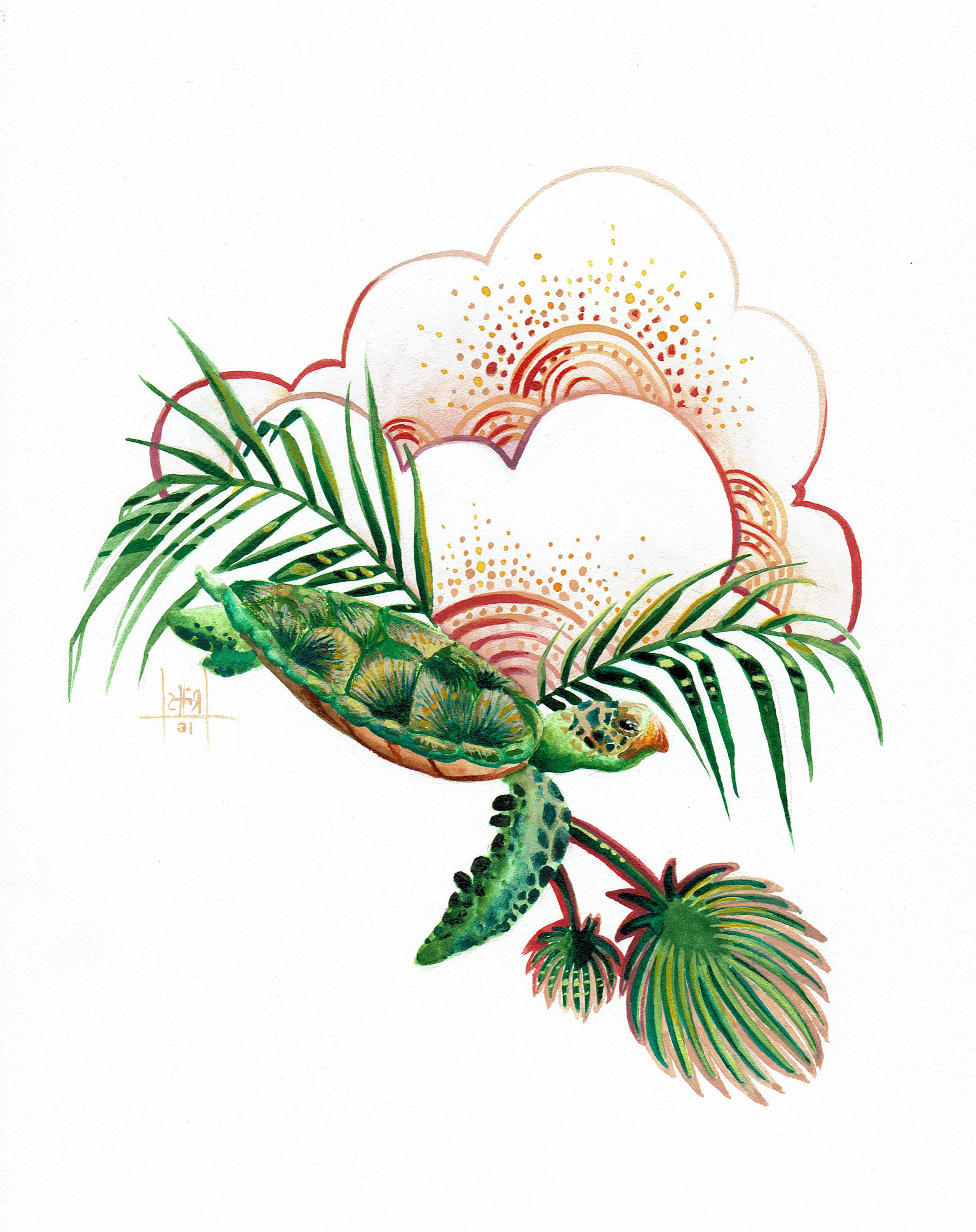 “Floating Through Clouds” Watercolor