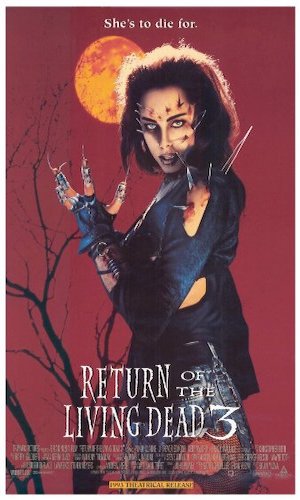 Return of the Living Dead 3 - Dir. Brian Yuzna imdb synopsis: Having recently witnessed the horrific results of a top secret project to bring the dead back to life, a distraught youth performs the operation on his girlfriend after she's killed in a motorcycle accident.