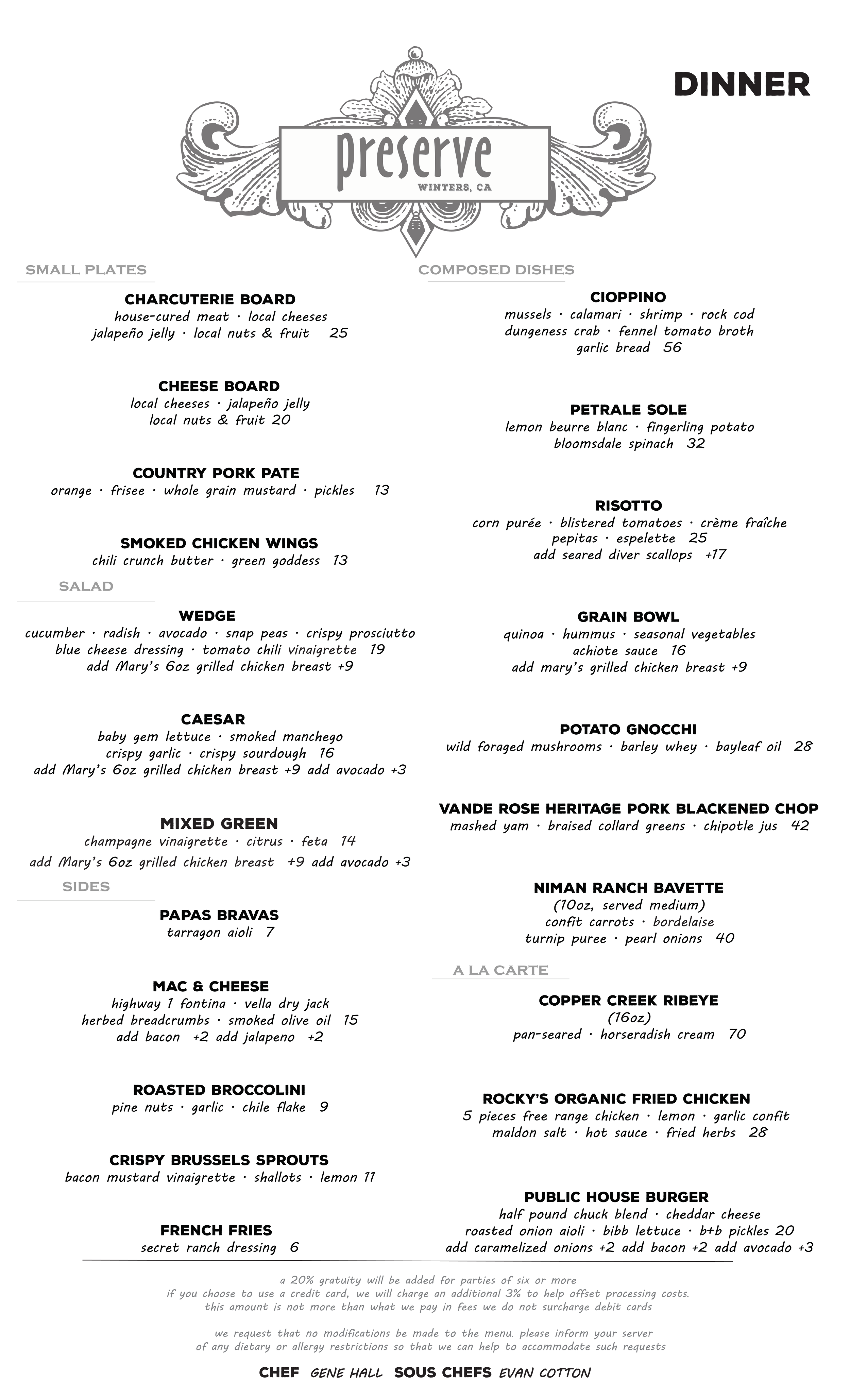 Respite Menu Menus — Preserve