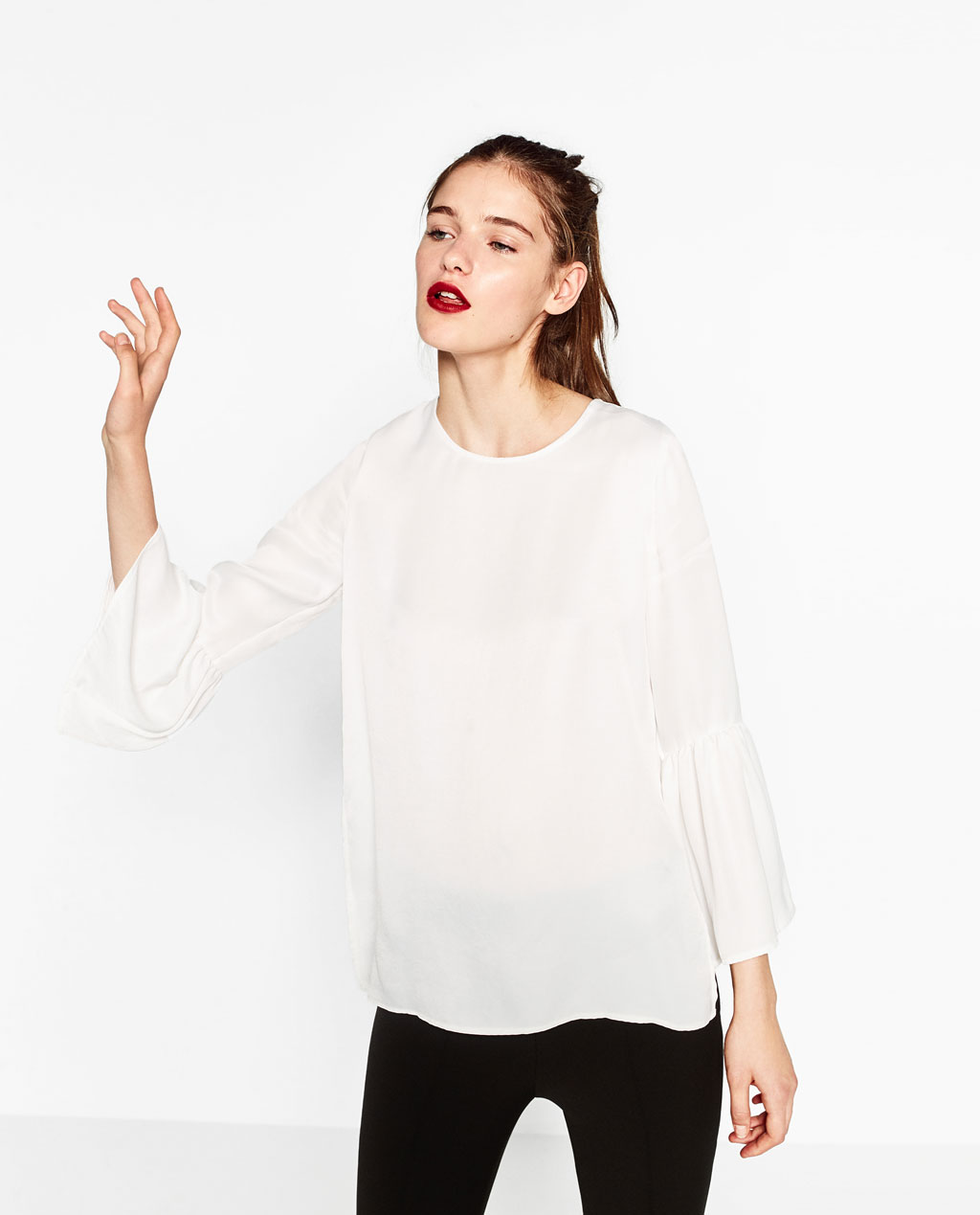 Flared Sleeve Glossy Blouse in White