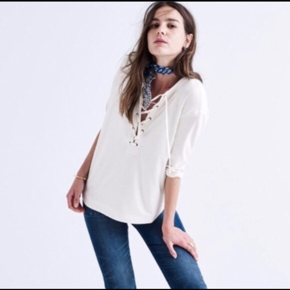 Madewell Lace-Up Top, Cream, XS